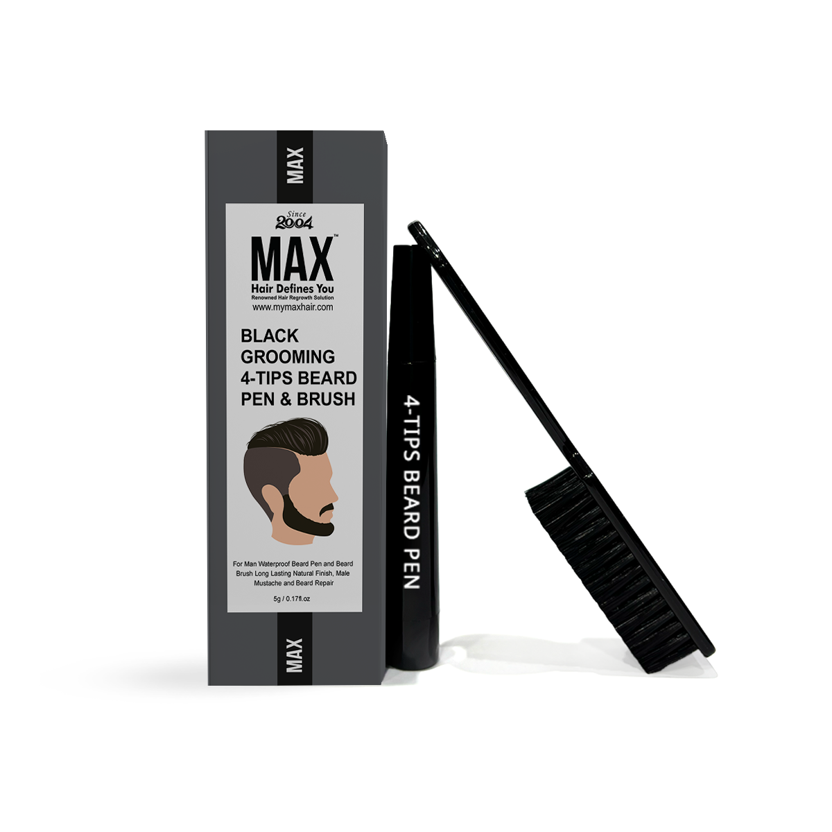 MAX Black Grooming 4-Tips Beard Pen and Brush